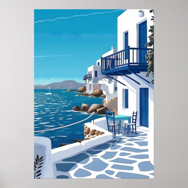Santorin Grèce Mer Bleue Littoral Art Mural (Devant)