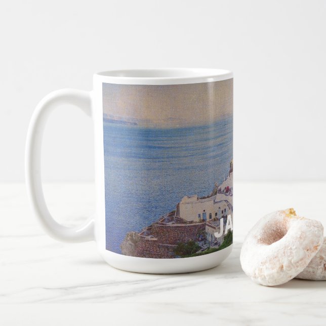 Santorin Grèce Mug personnalisé (Avec donut)