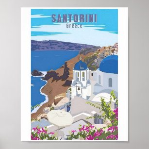 Santorin Grèce Vintage Grèce Affiches de voyage