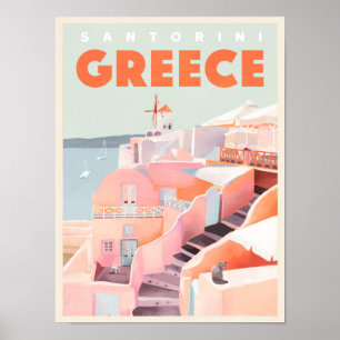 Santorin, Grèce Vintage voyage Art grec Poster