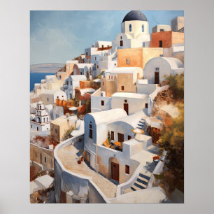 Santorin Oia Grèce Peinture Art Impression Affiche