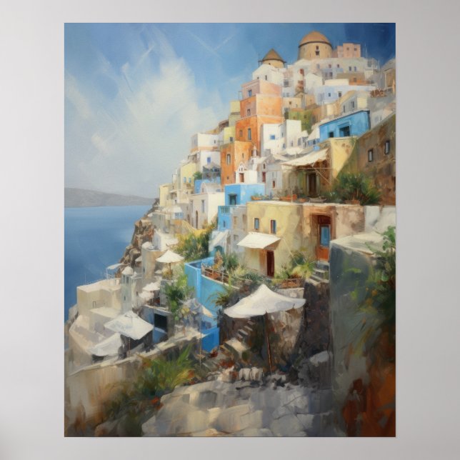 Santorin Oia Grèce Peinture Impression d'art Affic (Devant)