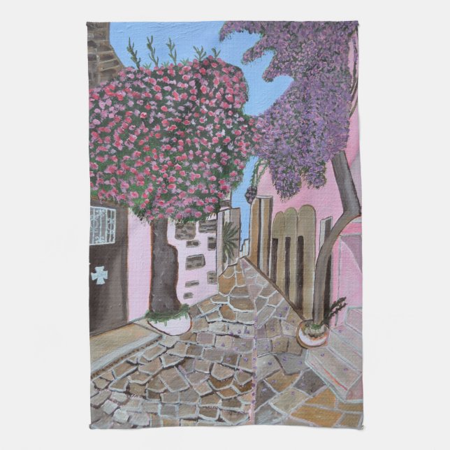 Santorin, serviette de cuisine grecque (Vertical)