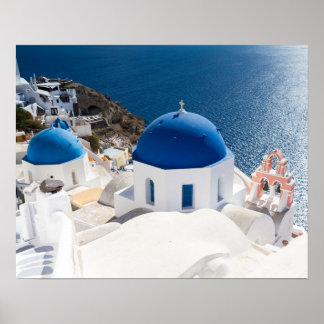 Santorini - Blue domed church at Oia poster