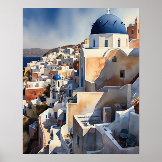 Santorini Grèce Paysage Voyage Art Imprimer Poster (Devant)