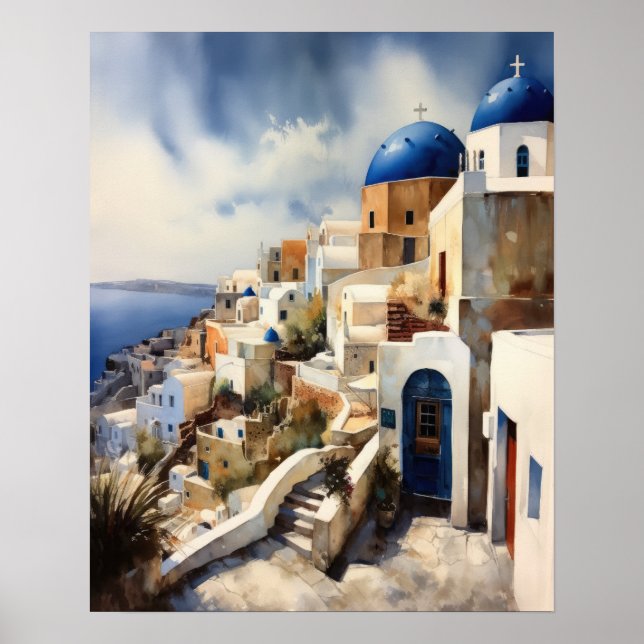 Santorini Grèce Paysage Voyage Art Imprimer Poster (Devant)