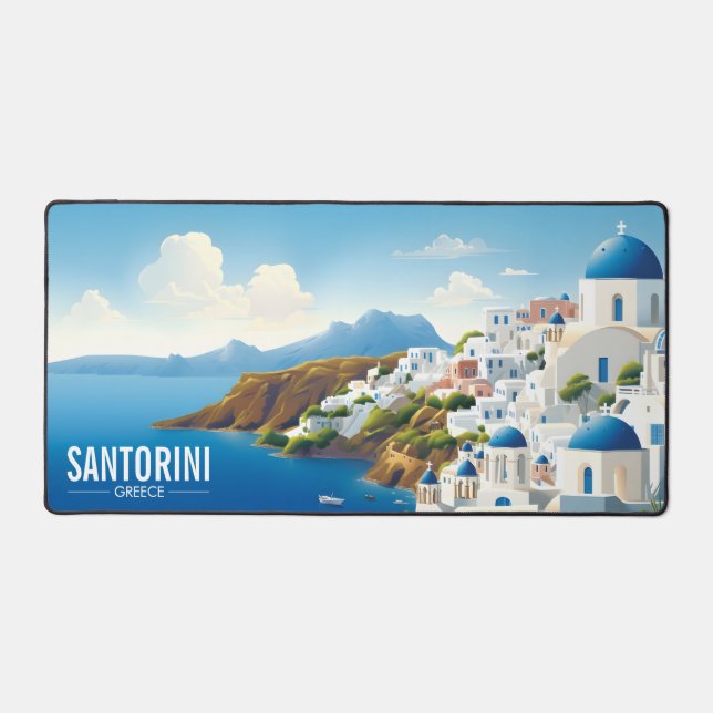 Santorini Grèce Travel Poster Desk Mat (Recto)