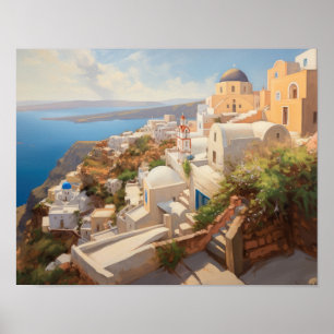 Santorini Oia Grèce Peinture Art Imprimer Poster