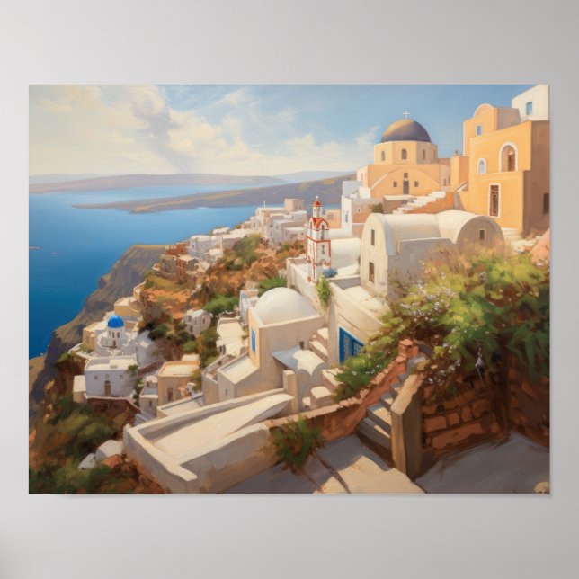 Santorini Oia Grèce Peinture Art Imprimer Poster (Devant)