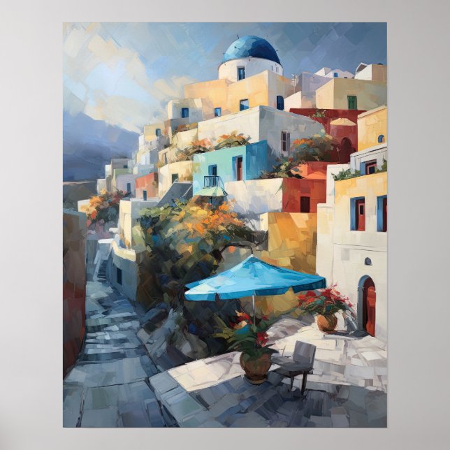 Santorini Oia Grèce Peinture Art Imprimer Poster (Devant)