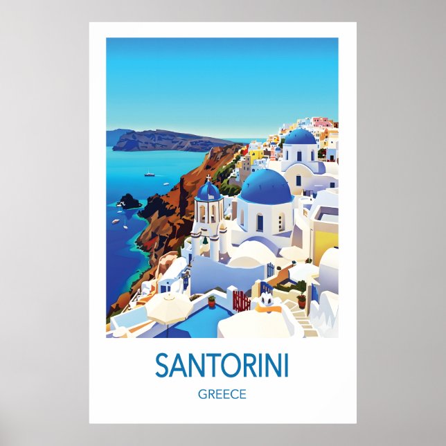 Santorini Travel Poster Greece Art (Devant)