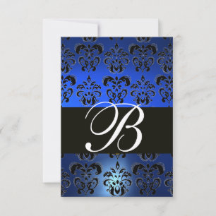 SAPHIRE BLANC BLEU DAMASK MONOGRAM RSVP