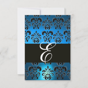 SAPHIRE BLANC BLEU DAMASK MONOGRAM RSVP