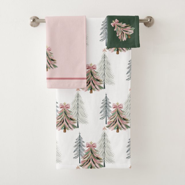 Sapin de Noël aux coups de pinceau rose et vert (En situation)