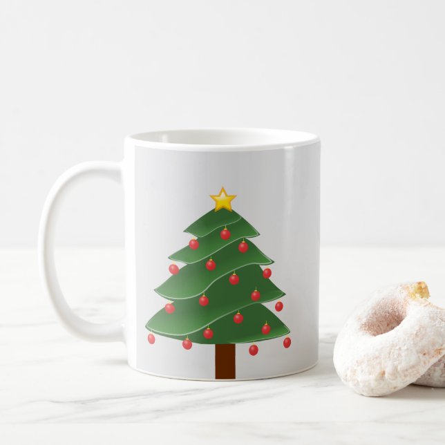 Sapin de Noël avec Ampoules Rouges Mug Blanc Class (Avec donut)