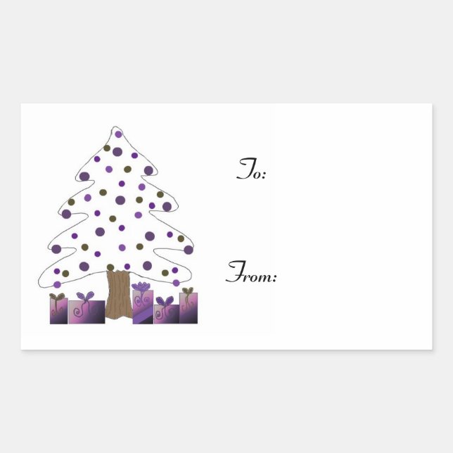 Sapin de Noël avec étiquette de cadeau violet (Devant)