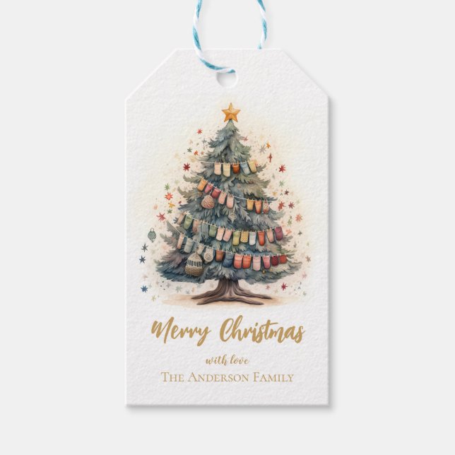Sapin de Noël avec ornement Étiquette de cadeau (Devant)