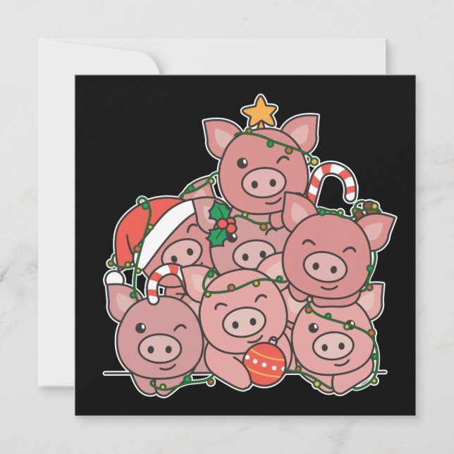 Sapin de Noël Cochon Invitation de Noël Animaux Dr (Devant)