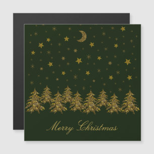 Sapin de Noël doré scintillant, lune, étoiles sur
