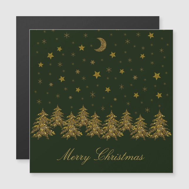 Sapin de Noël doré scintillant, lune, étoiles sur  (Devant / Derrière)
