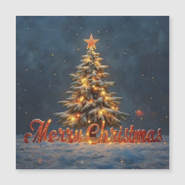 Sapin de Noël enneigé aux lumières chaudes (Devant)