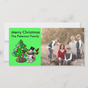 Sapin de Noël joyeux et carte photo de bonhomme de