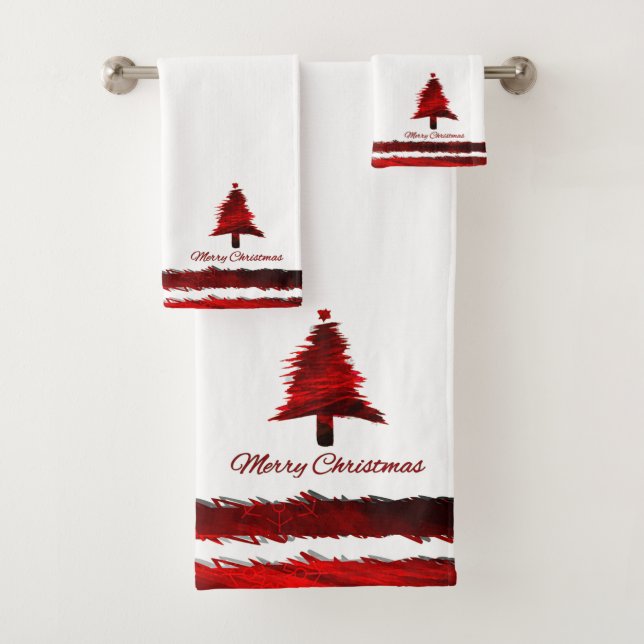 Sapin de Noël Motif de Fête Moderne Rouge (En situation)