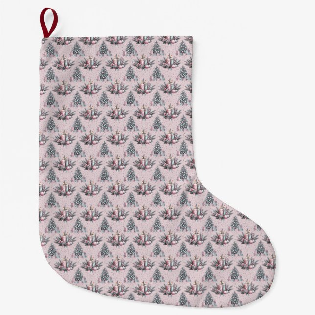 Sapin de Noël rose et chaussettes de Noël à la bou (Devant)
