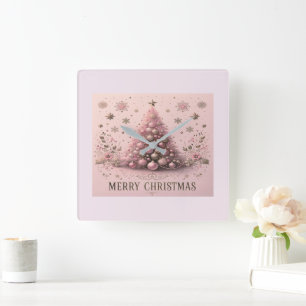 Sapin de Noël rose Horloge murale Joyeux Noël