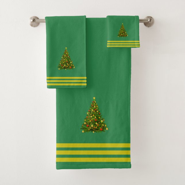 Sapin de Noël, trois bandes sur fond vert forêt (En situation)