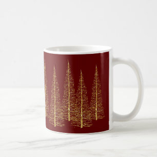 Sapins de Noël dorés sur mug bordeaux