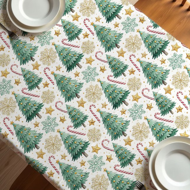 Sapins de Noël élégants nappe rouge vert or (Elegant Christmas trees red green gold tablecloth)