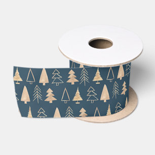 Sapins de Noël en or Ruban de satin bleu minuit