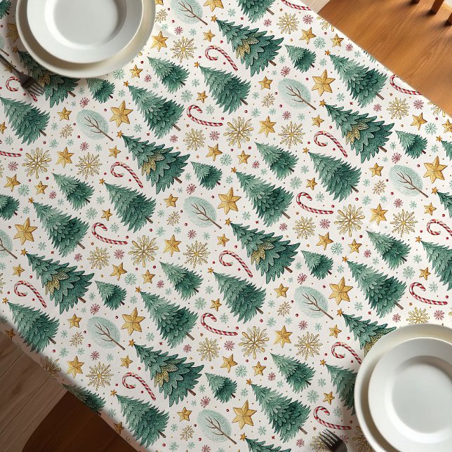 Sapins de Noël tendance nappe de table ton terreux (Trendy Christmas trees earthy tones Xmas tablecloth)