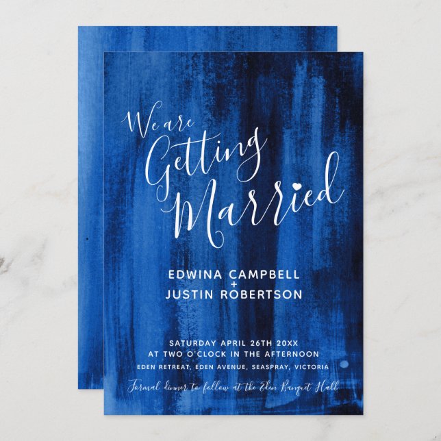 Sapphire bleu art moderne invitations de mariage (Devant / Derrière)