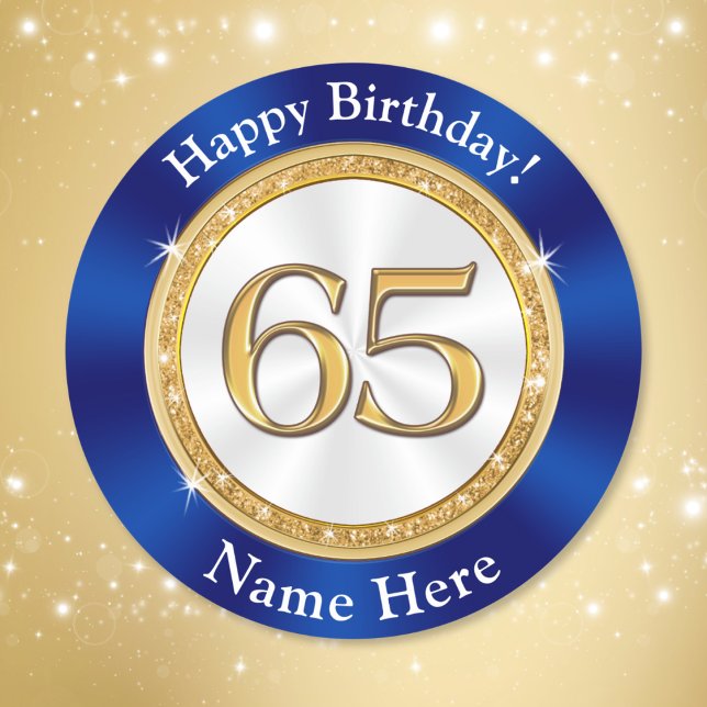 Sapphire Bleu pas cher, Stickers 65e anniversaire (65th birthday stickers. 65th envelope stickers. 65 year birthday stickers. Blue and Gold Stickers.)