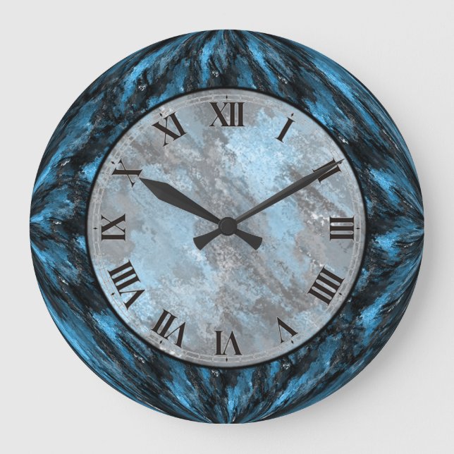 Sapphire Blue Faux Marbre Mur Horloge (Recto)