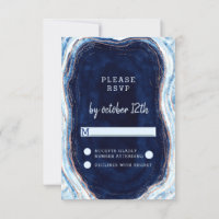 Sapphire Blue Rose Gold Geode Wedding RSVP Réponse