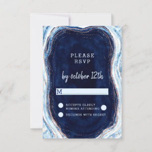 Sapphire Blue Rose Gold Geode Wedding RSVP Réponse