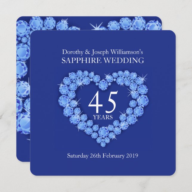 Sapphire coeur mariage 45 ans invitation de fête (Devant / Derrière)