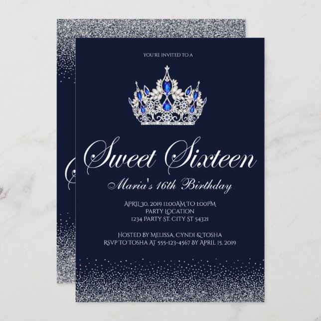 Sapphire Sweet 16 Invitations d'anniversaire (Devant / Derrière)