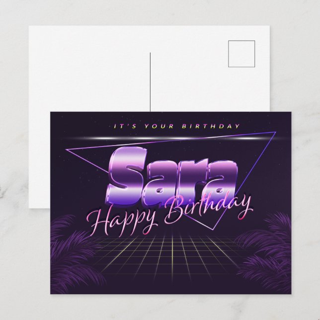 Sara Nom Prénom Anniversaire de la carte postale (Devant / Derrière)