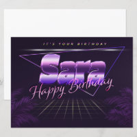 Sara Nom Prénom lila retro Carte Anniversaire