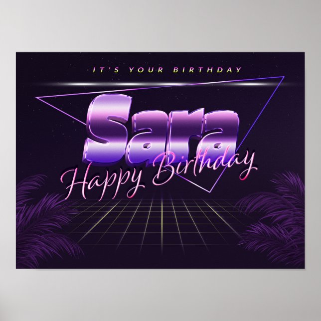 Sara Nom Vorname lila retro Poster Geburtstag (Devant)