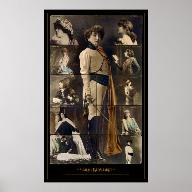 Sarah Bernhardt Postcard Mosaic Poster (Devant)