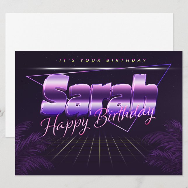 Sarah Name Prénom lila retro Carte Anniversaire (Devant / Derrière)