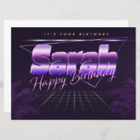 Sarah Name Prénom lila retro Carte Anniversaire