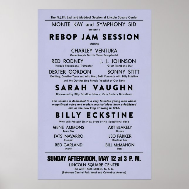 Sarah Vaughan - Billy Eckstine affiche jazz - Rebo (Devant)