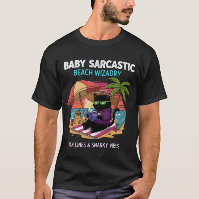 Sarcastic Beach Cat - Funny Summer Kitten T-Shirt (Devant)