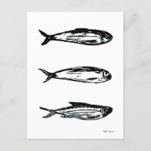Sardine et Mackerel Linocut Carte postale ou Impri